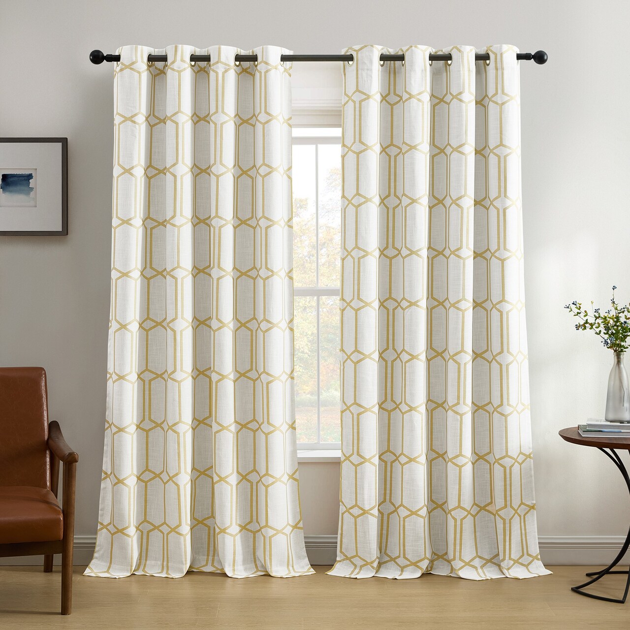 Threadmade Home Kaiden Geometric Room Darkening Window Curtain, Light Gold - 52"W x 84"L